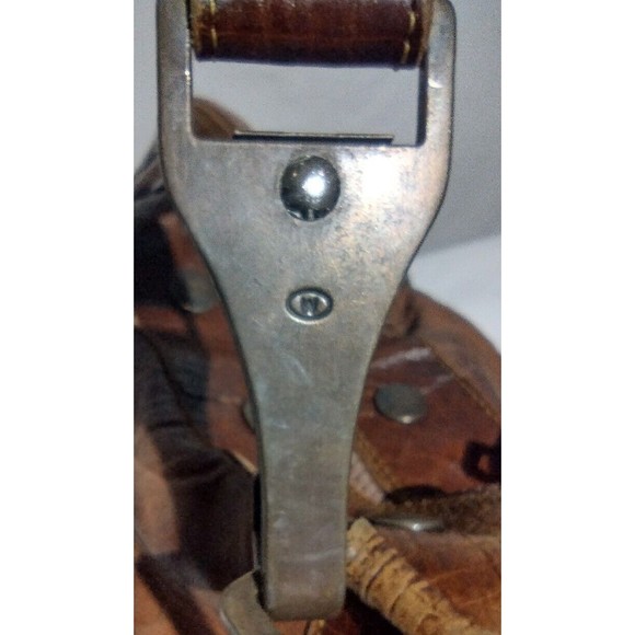 Vintage Lisandro Sarasota Large 2-Tone Brown Leather Engraved Double Handle Bag - Picture 13 of 16